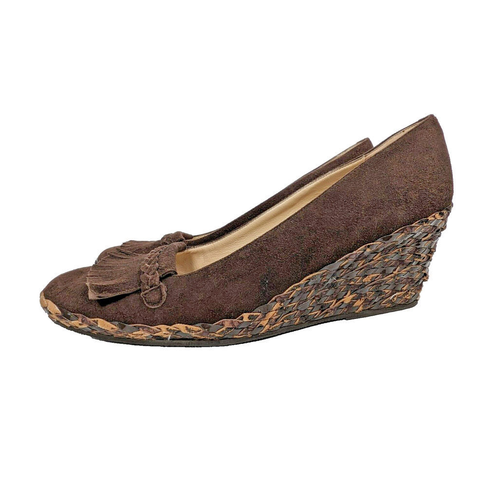 Bruno Magli Brown Suede Kiltie Wedge Heel Italy SZ 39 US 8.5 Shoe